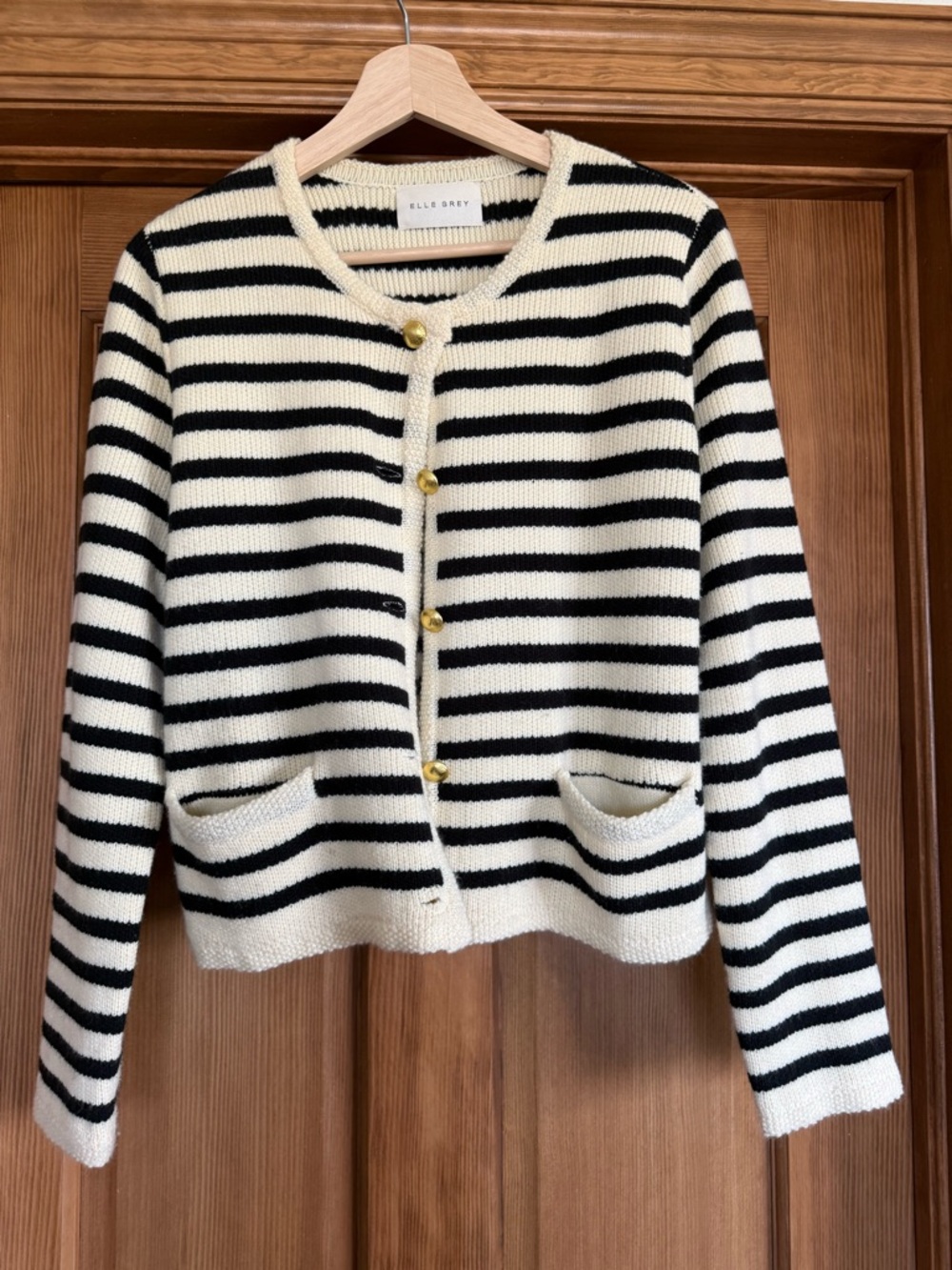 Black & Cream Striped Button-Front Cardigan